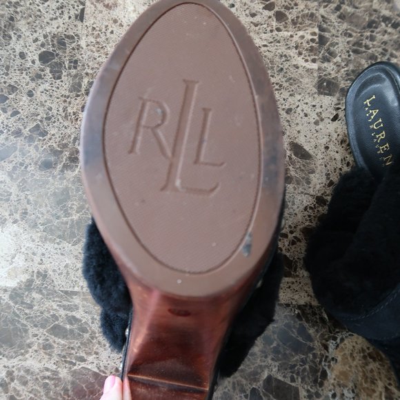 Lauren Ralph Lauren Mule Clog Faux Fur Heel 9.5 - Picture 7 of 14